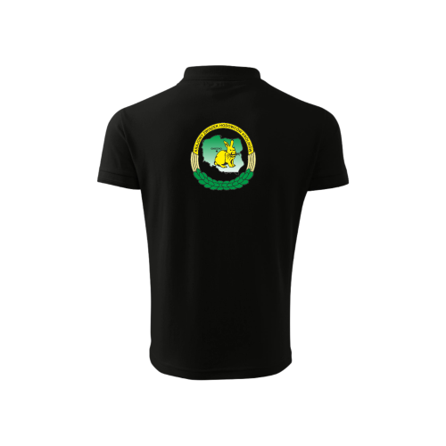 Czarna Koszulka Polo z Nadrukiem Krajowego Związku Hodowców Królików Rasowych